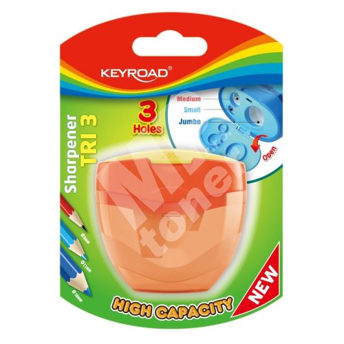 Keyroad ořezávátko Tri Plus, plast, 3 otvory, oranžové 1