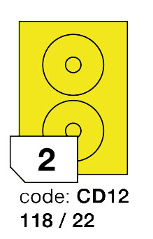 Samolepící etikety Rayfilm Office průměr 118/22 mm 300 archů, fluo žlutá, R0131.CD12D