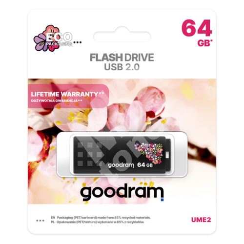 64GB Goodram UME2, USB flash disk 2.0, černá, květiny 1