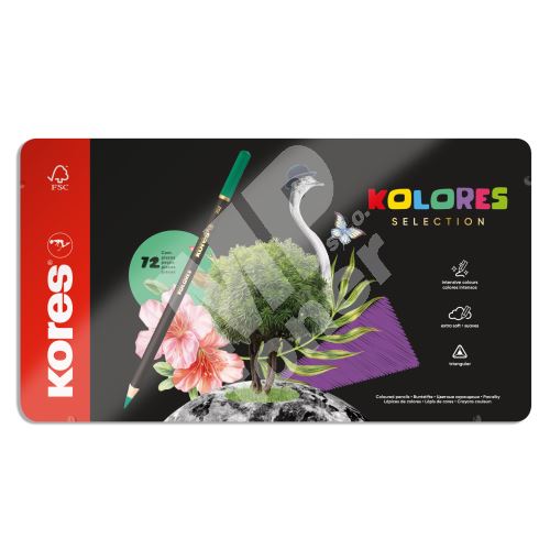 Pastelky Kores Kolores Selection, trojhranné 3mm, plechový box, 72 barev 1