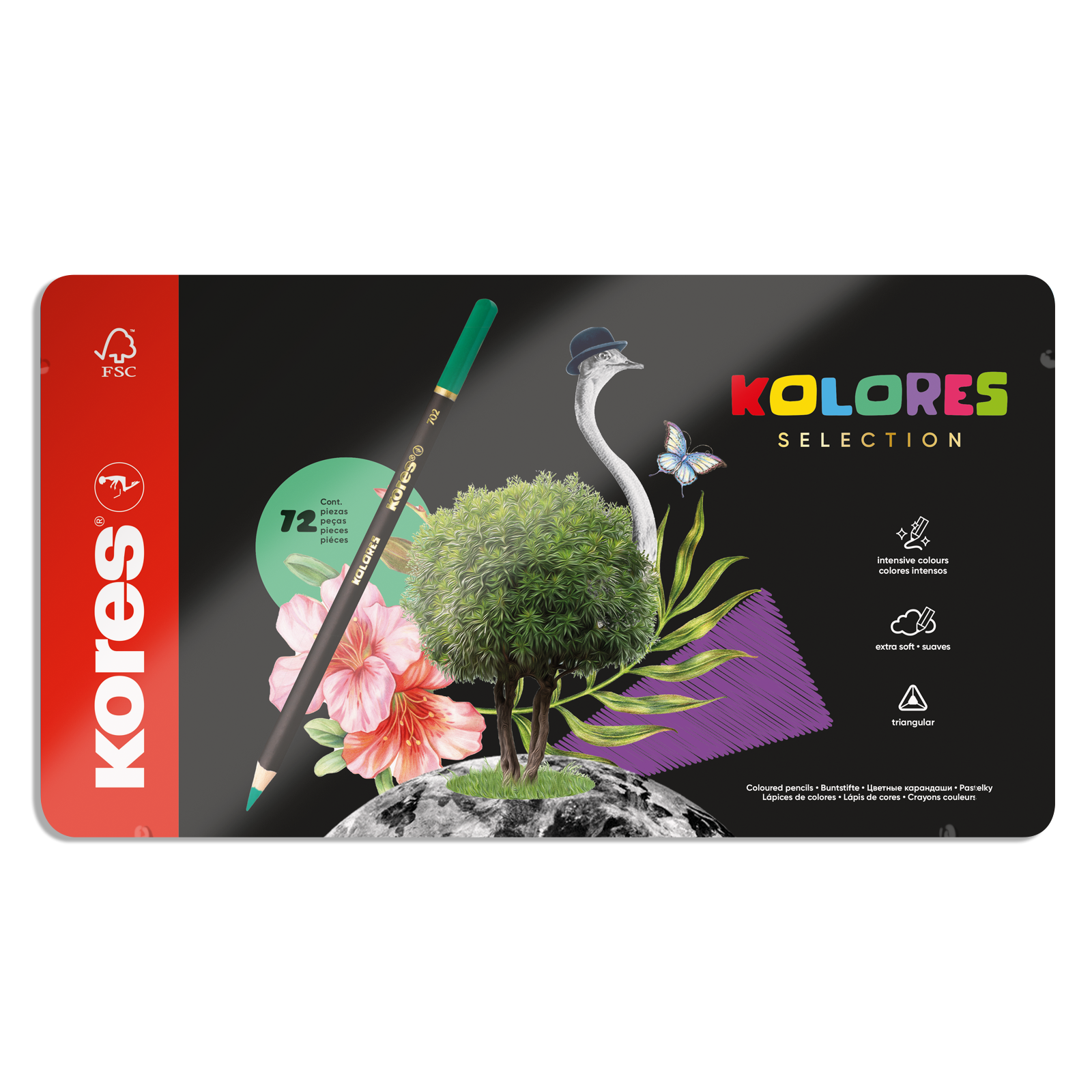 Pastelky Kores Kolores Selection, trojhranné 3mm, plechový box, 72 barev