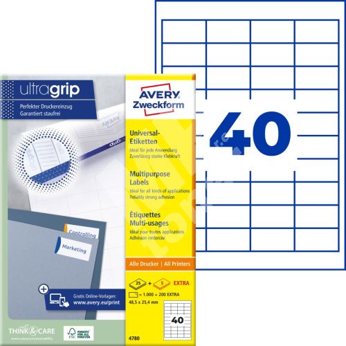 Samolepící etikety Ultragrip 48,5 x 25,4 mm, 30 listů A4 4780 1