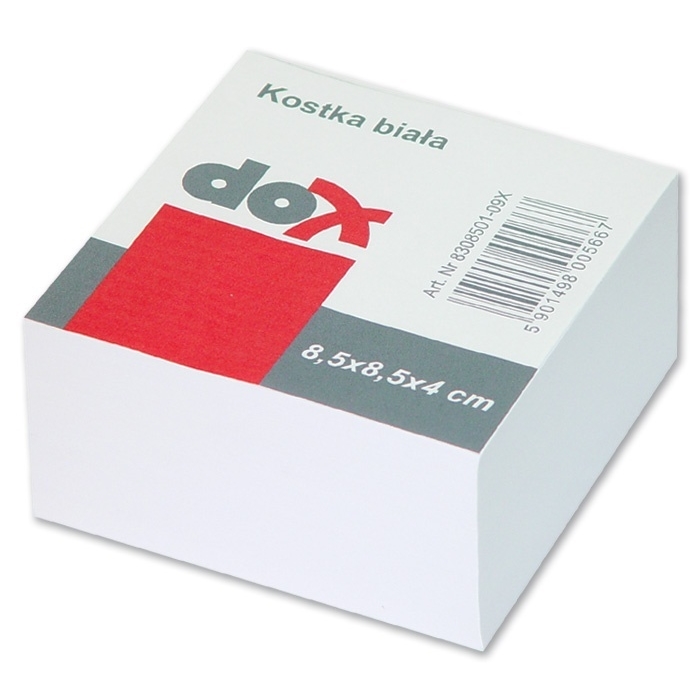 Poznámková papírová kostka Dox 8,5x8,5x40mm, 400 listů, lepená, bílá