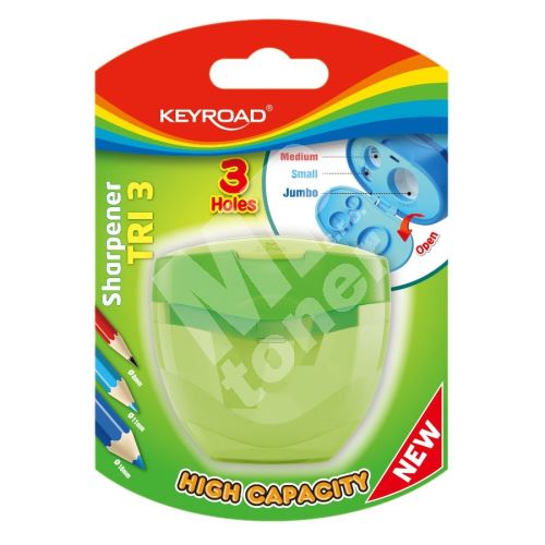 Keyroad ořezávátko Tri Plus, plast, 3 otvory, zelené 1