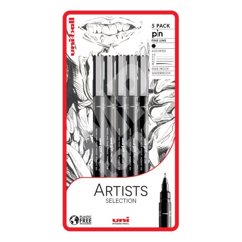 Uni Pin Artists Selection sada 5ks linerů, černá (003/0,2/0,5/0,8/štětec) 1