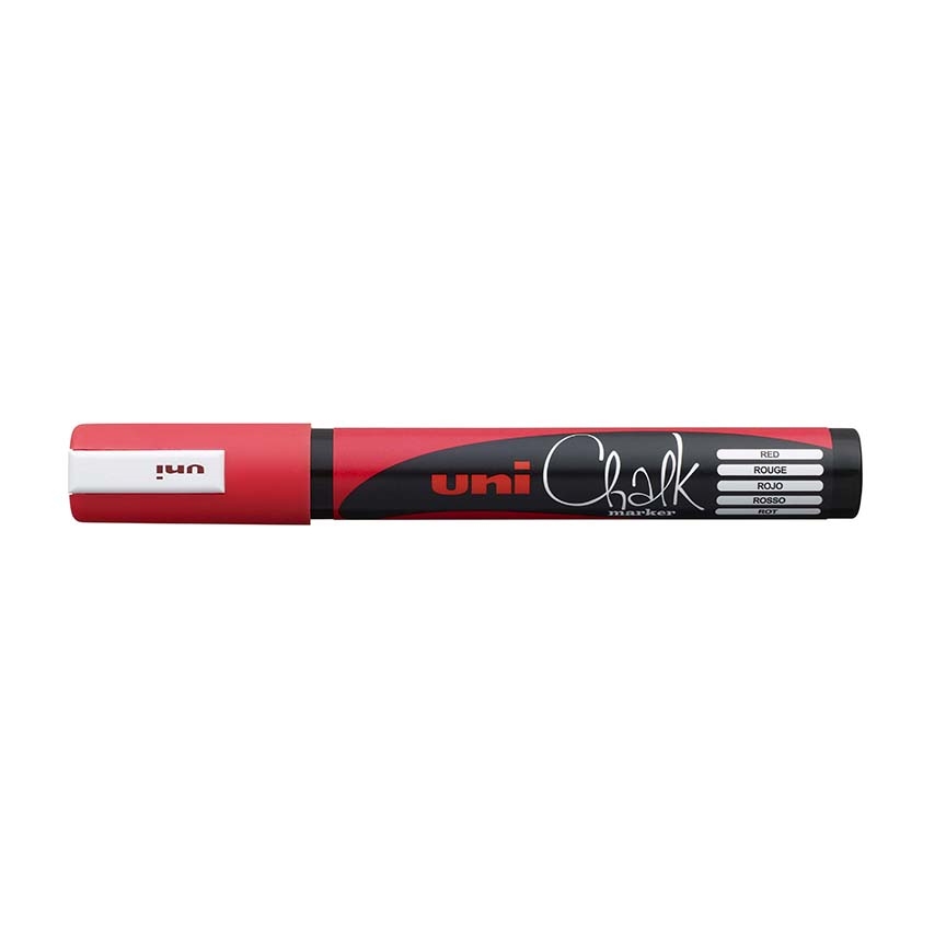 Křídový popisovač Uni Chalk Marker PWE-5M, 1,8-2,5 mm, červený