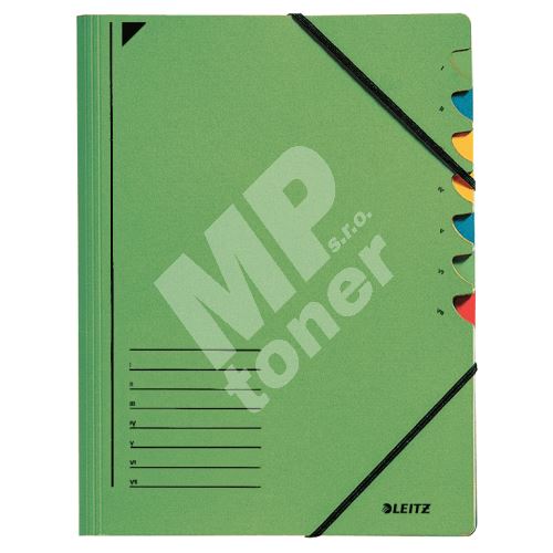 Třídící desky Leitz s gumičkou, 7 přihrádkové, zelené 1