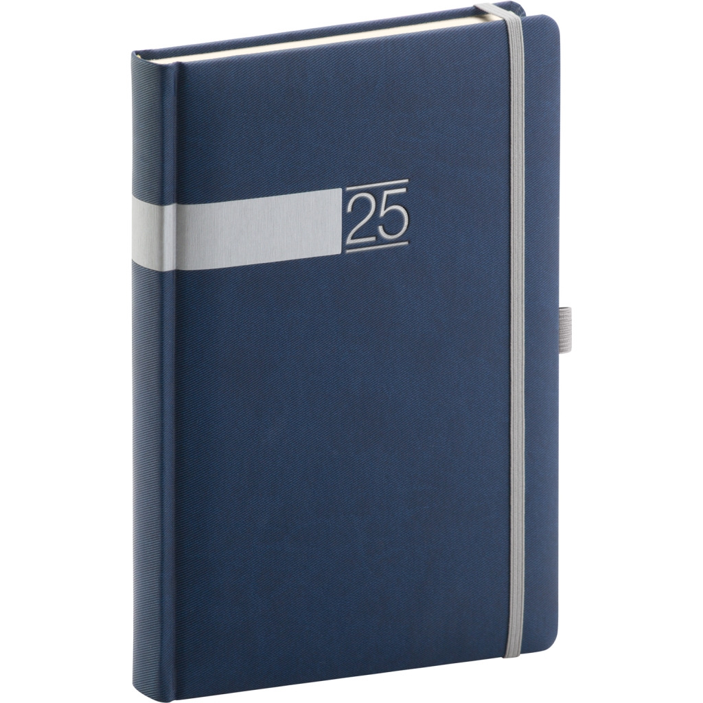 Denní diář Notique Twill 2025, modro-stříbrný, 15 x 21 cm