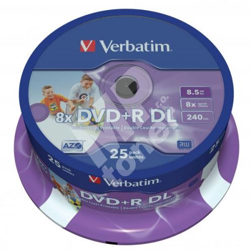 Média Verbatim DVD+R, DataLife PLUS, 8,5 GB, Wide Printable, cake box, 43667, 8x, 3