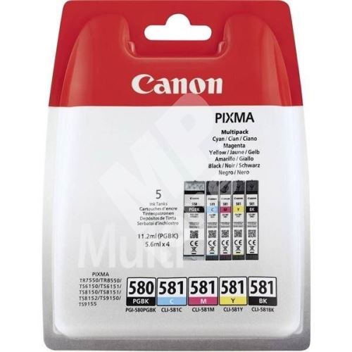 Cartridge Canon PGI-580PGBK/CLI-581CMYK Multi pack, CMYK+PGBK, 1*11.2 + 4*5.6ml, 2 1