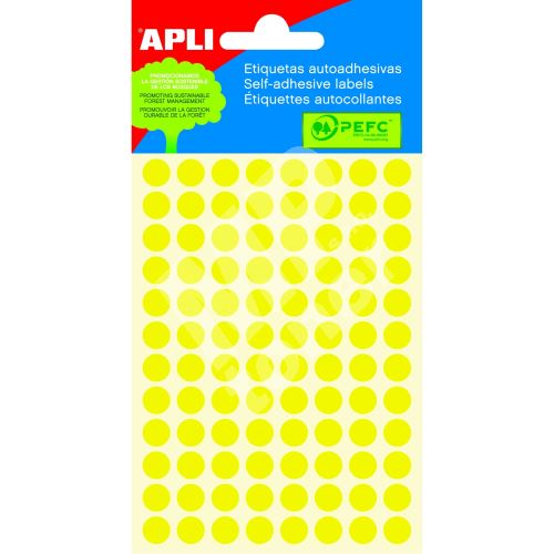 Samolepicí etikety Apli, kolečka 8mm, fluo žlutá 1