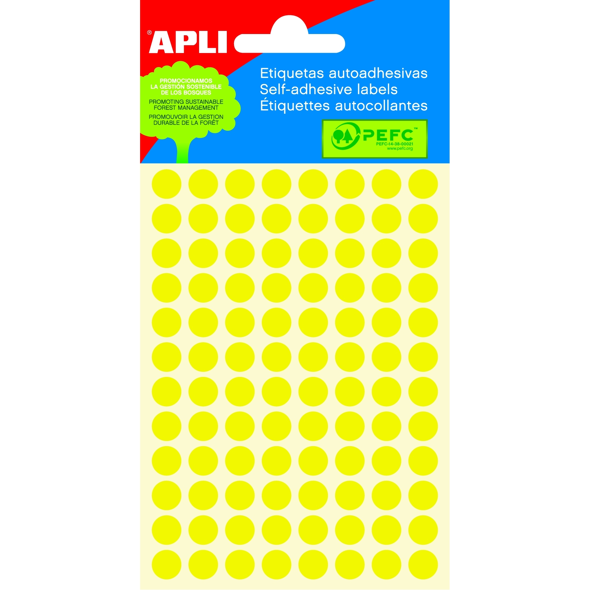 Samolepicí etikety Apli, kolečka 8mm, fluo žlutá