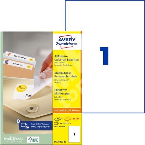 Snímatelné etikety AVERY Stick&Lift 210x297 mm A4 - L4735REV-25 1