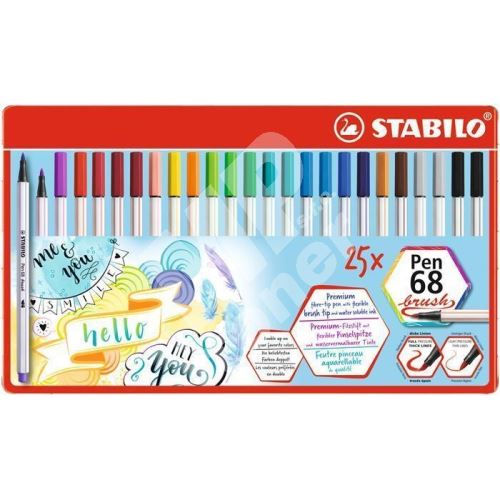 Štětcové fixy Stabilo Pen 68 brush, 25 barev, kovová krabička 1