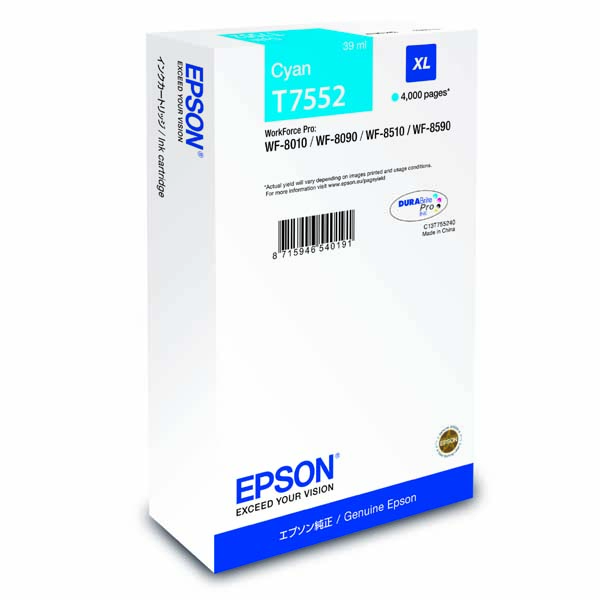Inkoustová cartridge Epson C13T755240, WF-8590, WF-8090, WF-8510, cyan, XL, originál