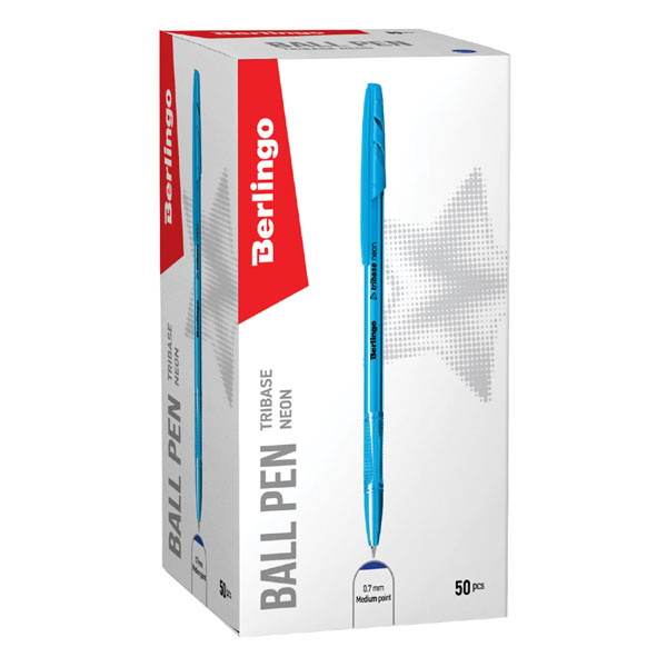 Kuličkové pero Berlingo Tribase neon, 50ks, 0.7mm, modré