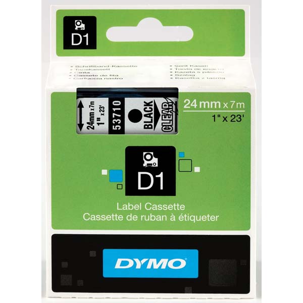 Páska Dymo D1 24 mm x 7m, černý tisk/průhledný podklad, 53710, S0720920
