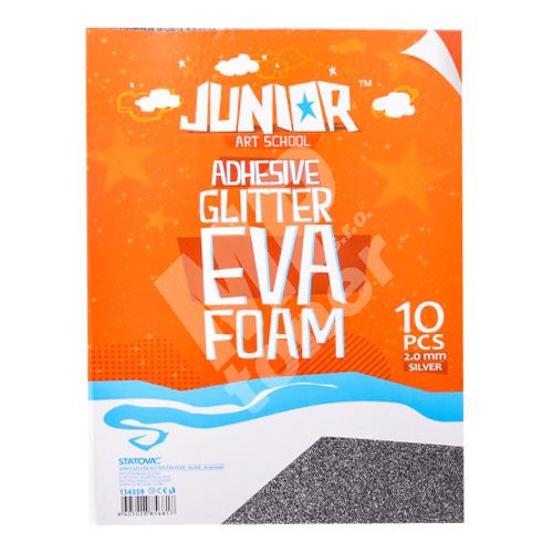Dekorační pěna EVA stříbrná glitter A4, tloušťka 2,0 mm, samolepící, 10ks 1