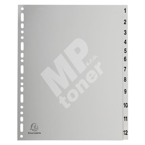 Exacompta rozlišovač číselný 1-12, A4 maxi, PP, šedý 1