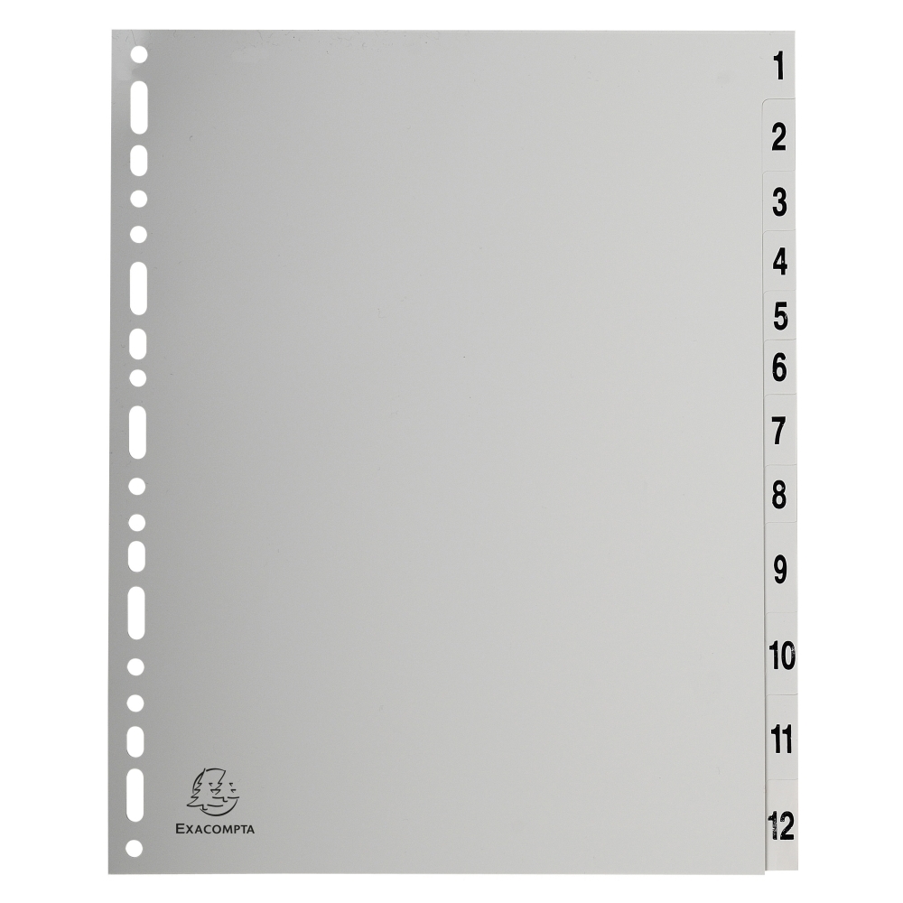 Rozlišovač číselný Exacompta 1-12, A4 maxi, PP, šedý