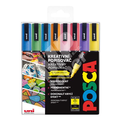 Uni Posca PC-3M sada akrylových popisovačů, 8 ks, mix třpytivých barev 1