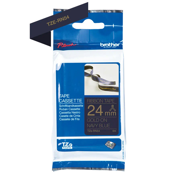 Páska Brother TZE-RN54, 24mm, zlatý tisk/tmavě modrý podklad