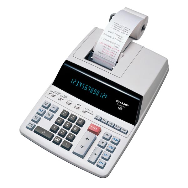 Kalkulačka Sharp EL2607PGGYSE, bílá, stolní s tiskem, dvanáctimístná
