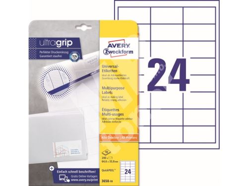 Samolepící etikety Ultragrip 64,6 x 33,8 mm, 10 listů A4 3658-10 1