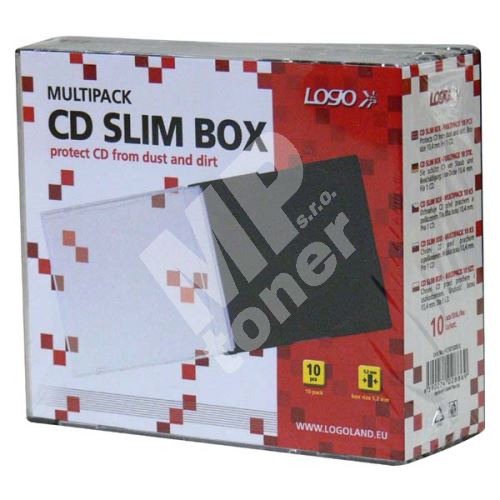 Box na 1 ks CD, průhledný, černý tray, tenký, LOGO, 10-pack 1