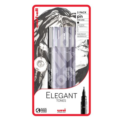 Uni Pin Elegant Tones sada 5 ks linerů (černý štětec/0,1 a 0,5 sv-šedá/0,1 a 0,5 1