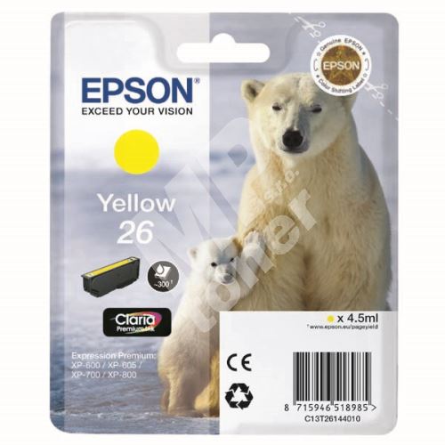 Cartridge Epson C13T26144012, yellow, 26, originál 1