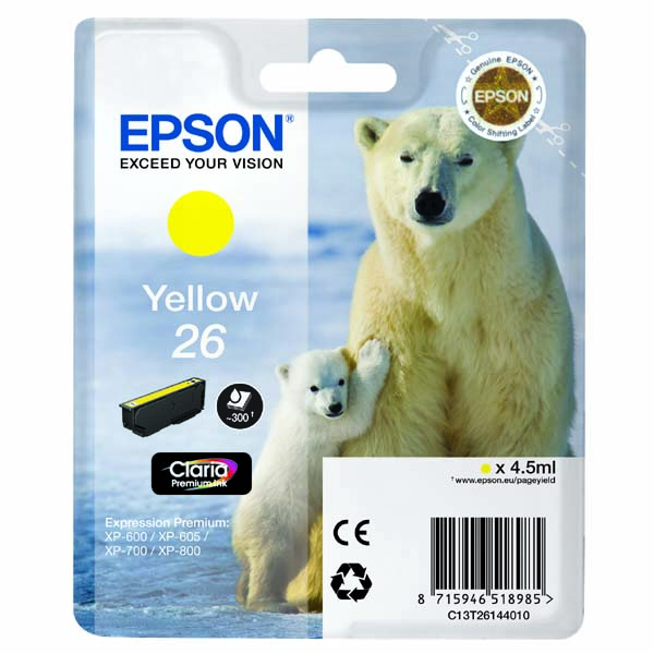 Inkoustová cartridge Epson C13T26144012, XP-800, XP-700, XP-600, yellow, 26, originál