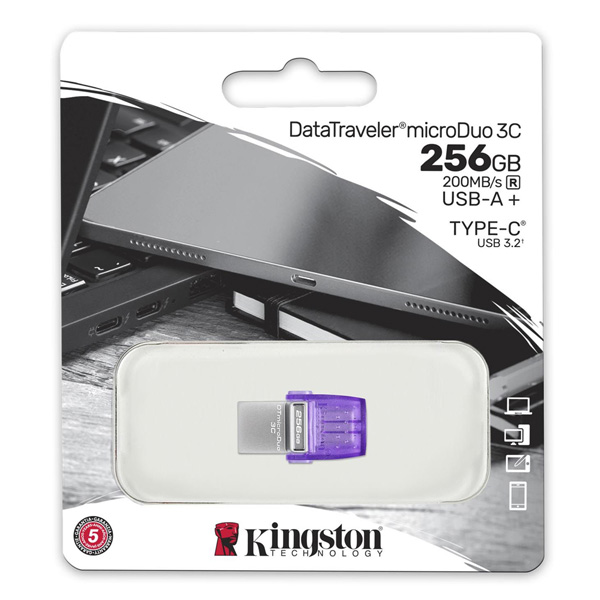 256GB Kingston Data Traveler microDuo3 G2, USB flash disk 3.0, stříbrno-fialová