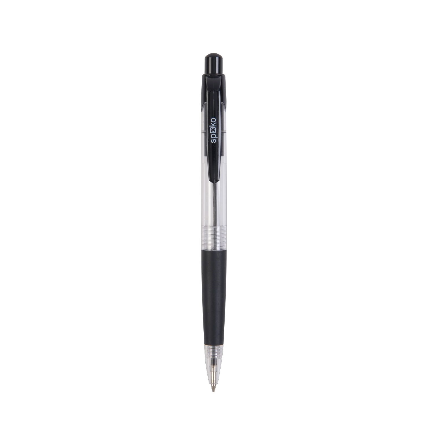 Kuličkové pero Spoko S0112, průhledné, černá náplň, černé