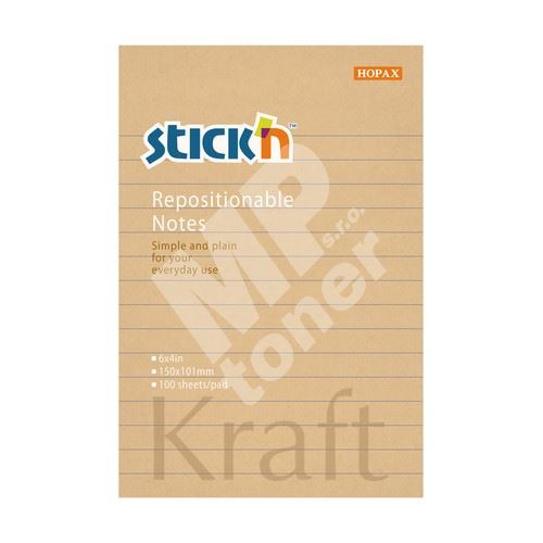 Samolepicí bloček Stick n Kraft z přírodního papíru linkovaný, 150x101 mm 1