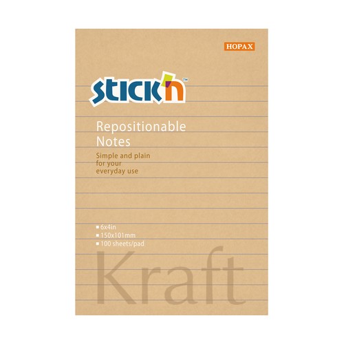 Samolepicí bloček Stick'n Kraft z přírodního papíru linkovaný, 150x101 mm