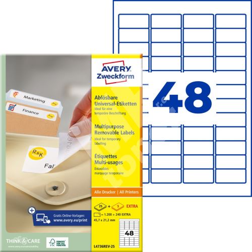 Snímatelné etikety AVERY Stick&Lift 45,7x21,2 mm A4 - L4736REV-25 1