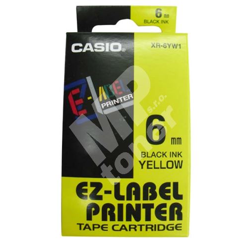 Páska Casio XR-6YW1, 6mm, černý tisk/žlutý podklad, originál 1
