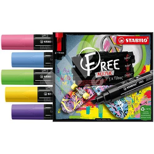 STABILO FREE Acrylic akrylový popisovač T800C Klínový hrot 4-10 mm - Seaside, sada 5 1