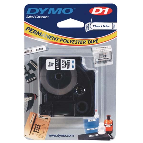 Páska Dymo D1 19 mm x 3,5m, černý tisk/bílý podklad, 16960, S0718070