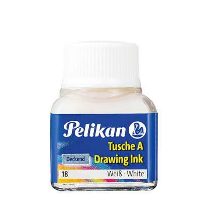 Tuš Pelikan A523 10 ml, pro kreslicí pera, kreslicí brky a štětce, bílá