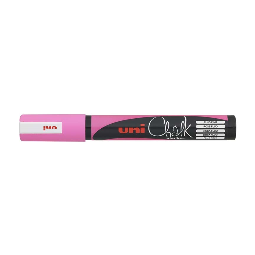 Křídový popisovač Uni Chalk Marker PWE-5M, 1,8-2,5 mm, fluo-růžový