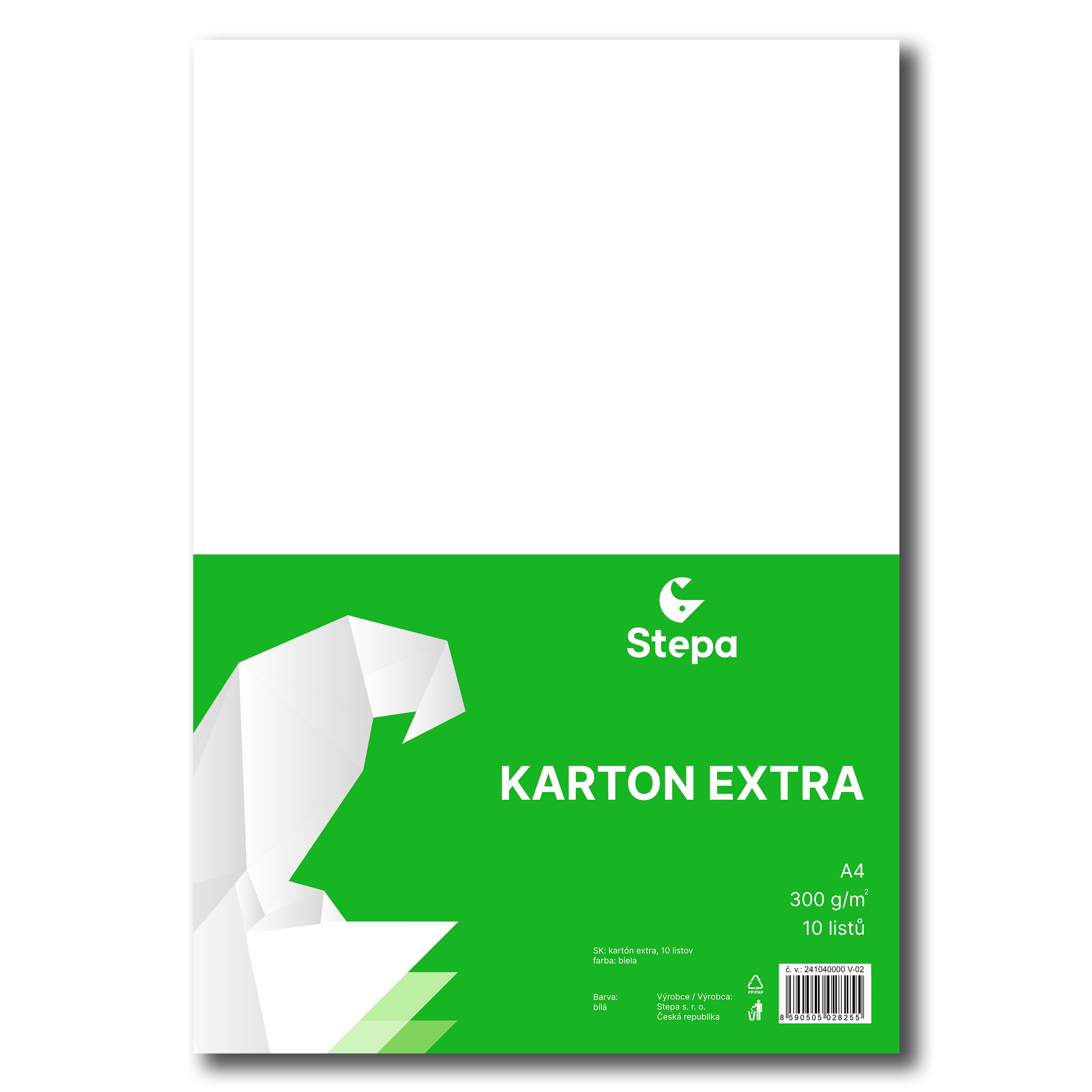 Barevný karton Extra 300g A4, 10listů, bílý