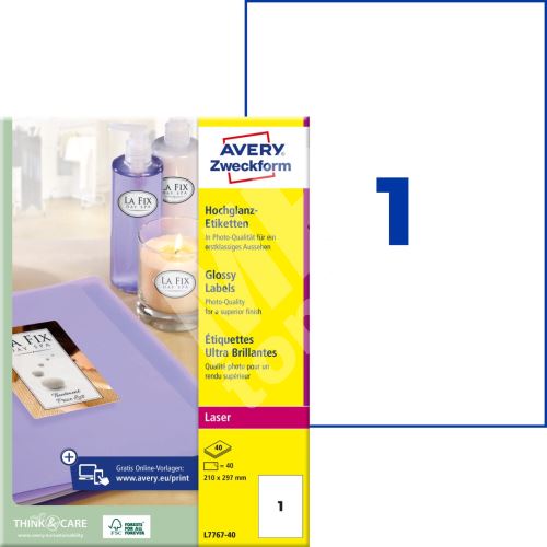 Lesklé etikety 210 x 297 mm, 40 listů A4 L7767-40 1