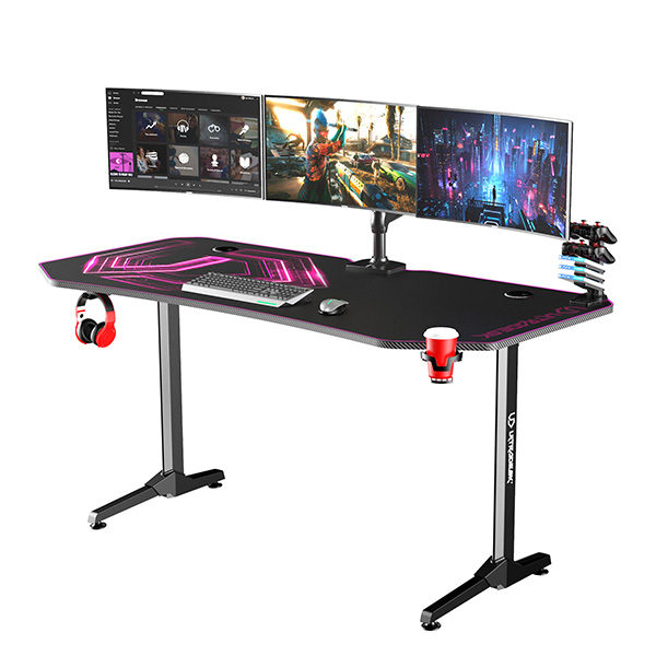 Herní stůl Ultradesk Frag XXL Pink, 160x75x75 cm, držák nápojů a sluchátek