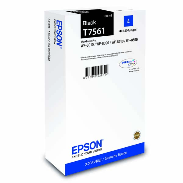 Inkoustová cartridge Epson C13T756140, WF-8590, WF-8090, WF-8510, black, L, originál