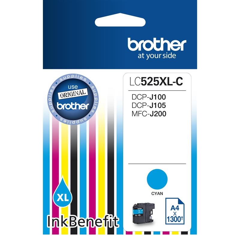 Inkoustová cartridge Brother LC-525XLC, DCP-J100, DCP-J105, MFC-J200, cyan, originál