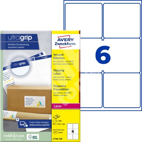 Etikety na balíky Ultragrip 99,1 x 93,1 mm, 100 listů A4 L7166-100 1
