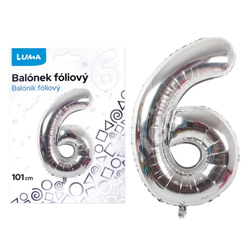 Balónek fóliový č. 6 STŘÍBRNÝ 101cm LUMA 1