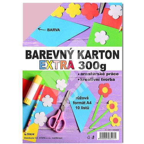 Barevný karton Extra 300g A4, 10listů, růžový 1